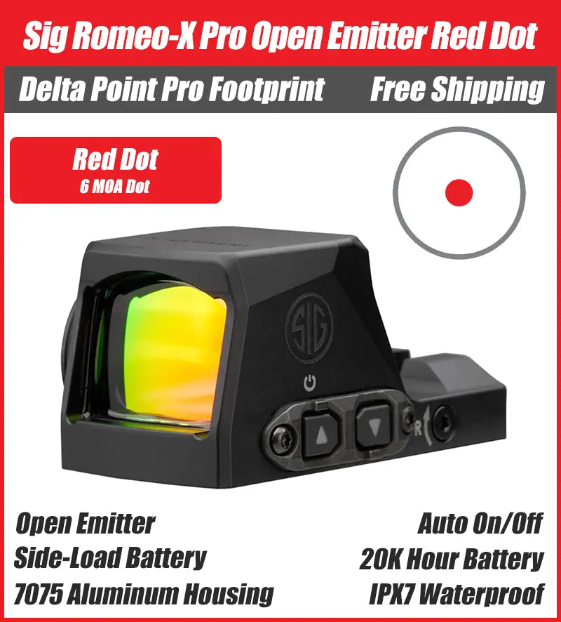 SIG ROMEO-X PRO Open Emitter Red Dot - 3MOA, 6MOA, Circle Dot - Delta Point Pro (DPP) Footprint - SORX1000, SORX1030, SORX1060