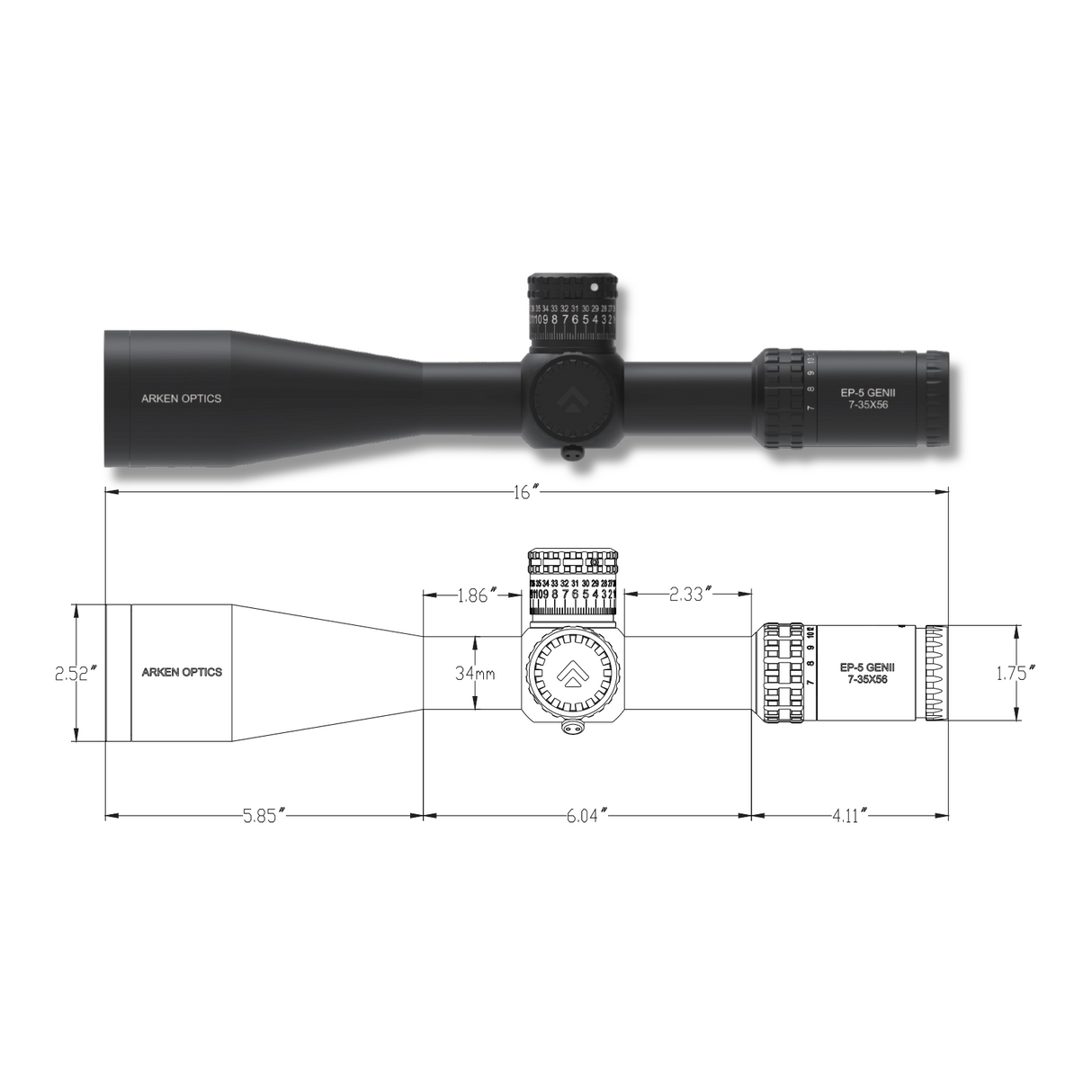 Arken Optics EP-5 7-35X56 Gen 2 FFP Illuminated VPR - Zero Stop - 34mm Tube