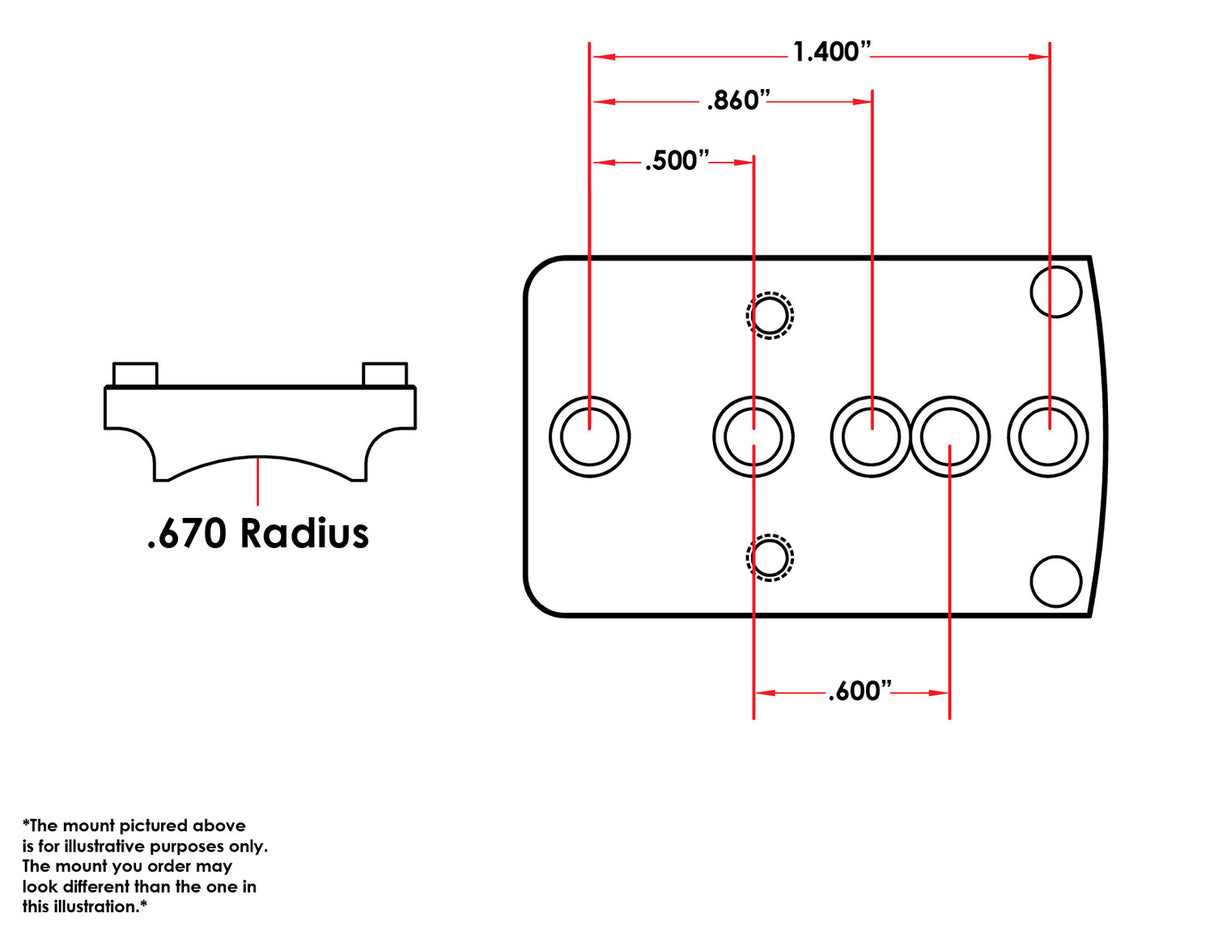 Trijicon RMR / SRO, Holosun 407c / 507c Mount for Universal .670" Radius