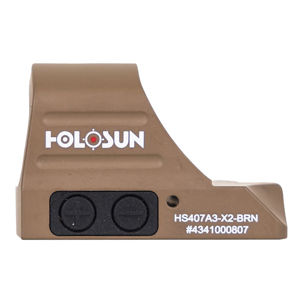 Holosun FDE 407A3, 3MOA, Red Dot, Side Battery, Shake Awake - HS407A3-X2-BRN