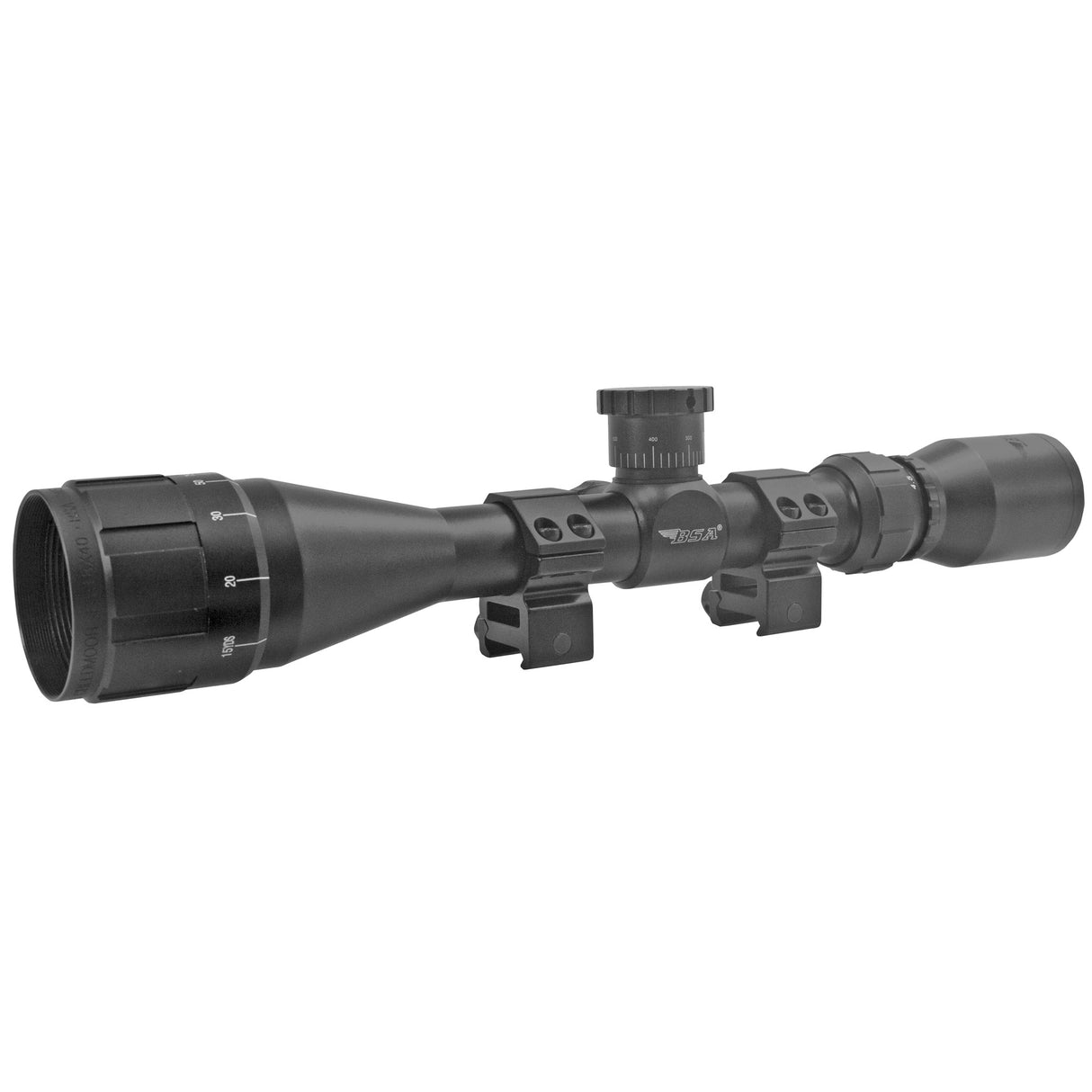BSA Sweet 22 AO 3-9x40mm Rifle Scope with Adjustable Objective, 22LR Ballistic Turrets, and Dovetail Rings