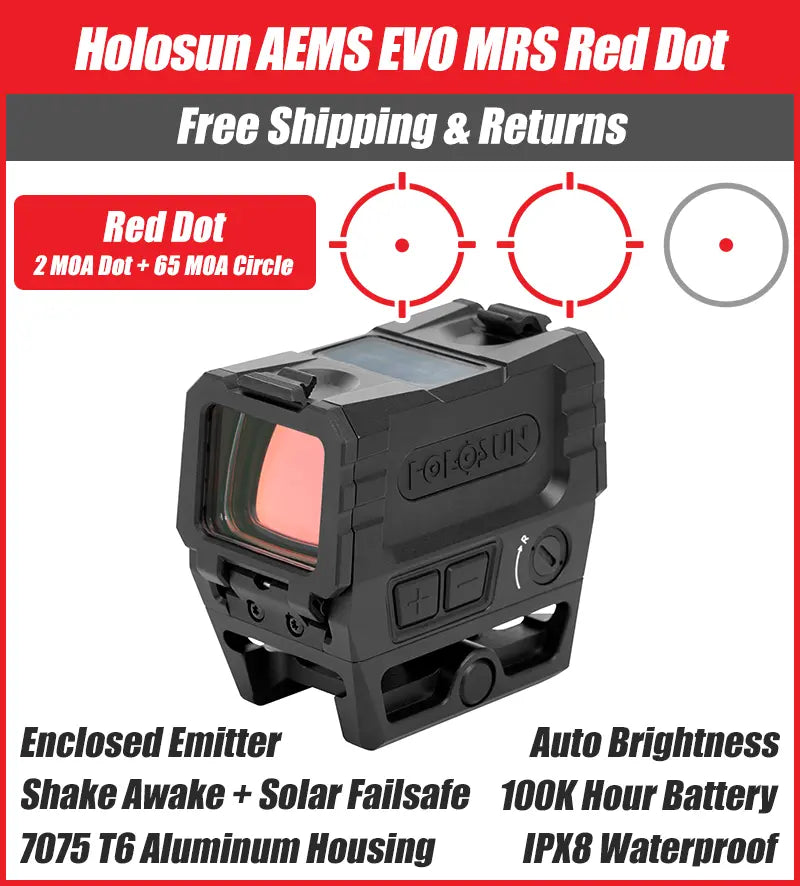 Holosun AEMS-EVO Enclosed Red Dot Sight, Large Window, MRS Reticle, 7075 Aluminum - AEMS-EVO-RD