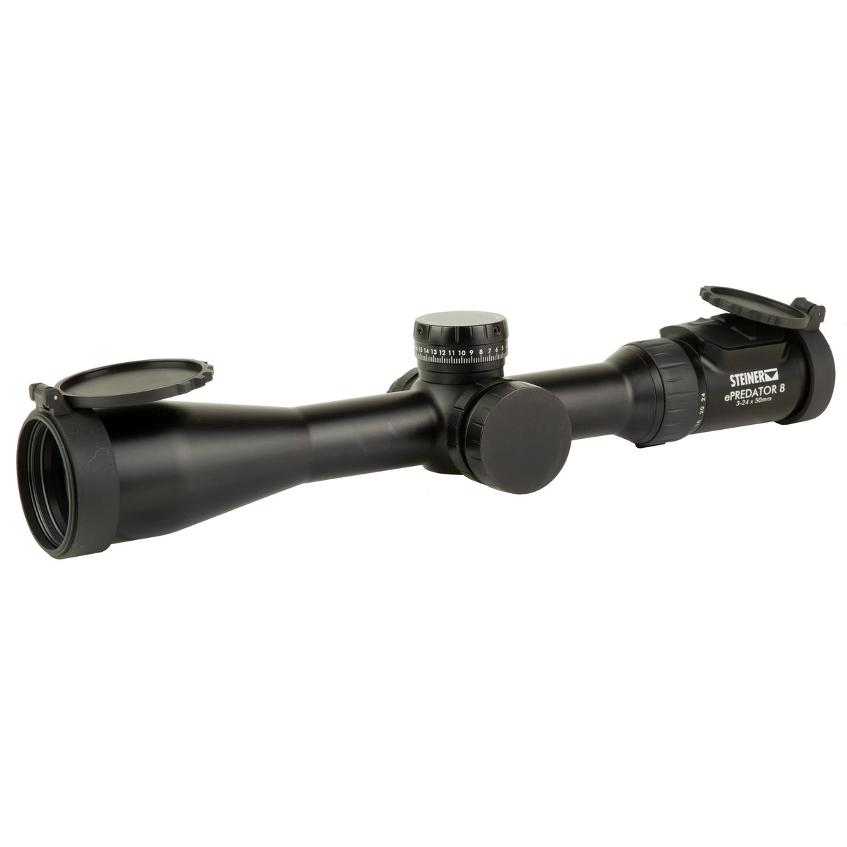 Steiner ePredator 8 3-24x50mm Riflescope with HUD, Real-time Ballistics, and Illuminated 4A-I Reticle for long-range hunting