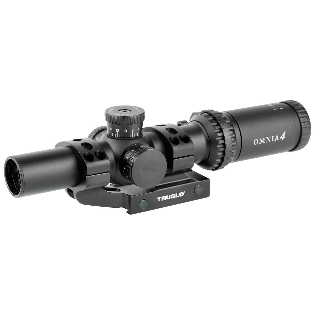TruGlo Omnia Tactical 1-4x24mm Illuminated Riflescope with 30mm Tube, BDC Turrets, and Mount