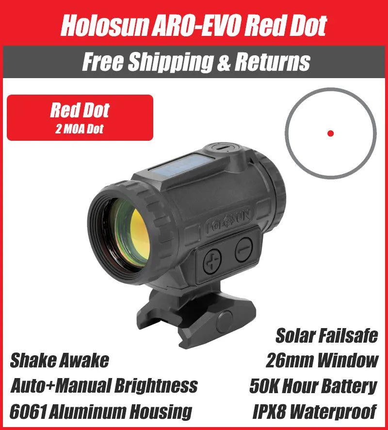 Holosun ARO-EVO Red 2MOA Dot Only Reticle, 26mm Housing, Shake Awake, 1/3 Co-Witness - ARO-EVO-RD2