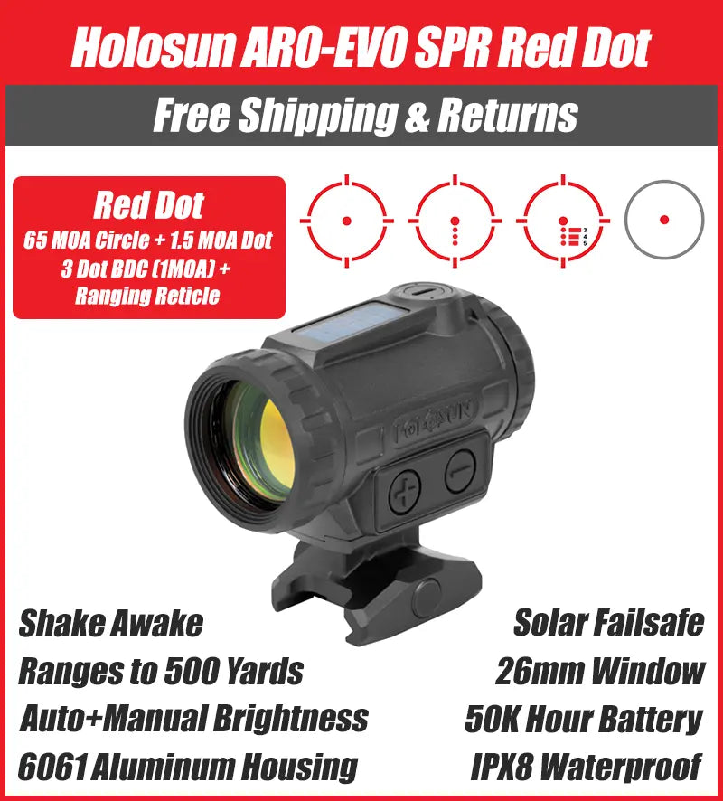 Holosun ARO-EVO Red SPR Reticle, BDC (Drop Compensation Reticle), 26mm Housing, Shake Awake, 1/3 Co-Witness - ARO-EVO-SPR-RD