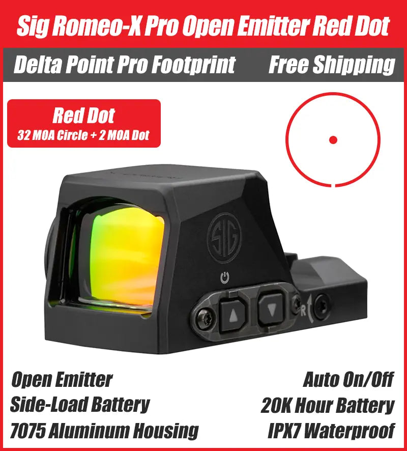 SIG ROMEO-X PRO Open Emitter Red Dot - 3MOA, 6MOA, Circle Dot - Delta Point Pro (DPP) Footprint - SORX1000, SORX1030, SORX1060
