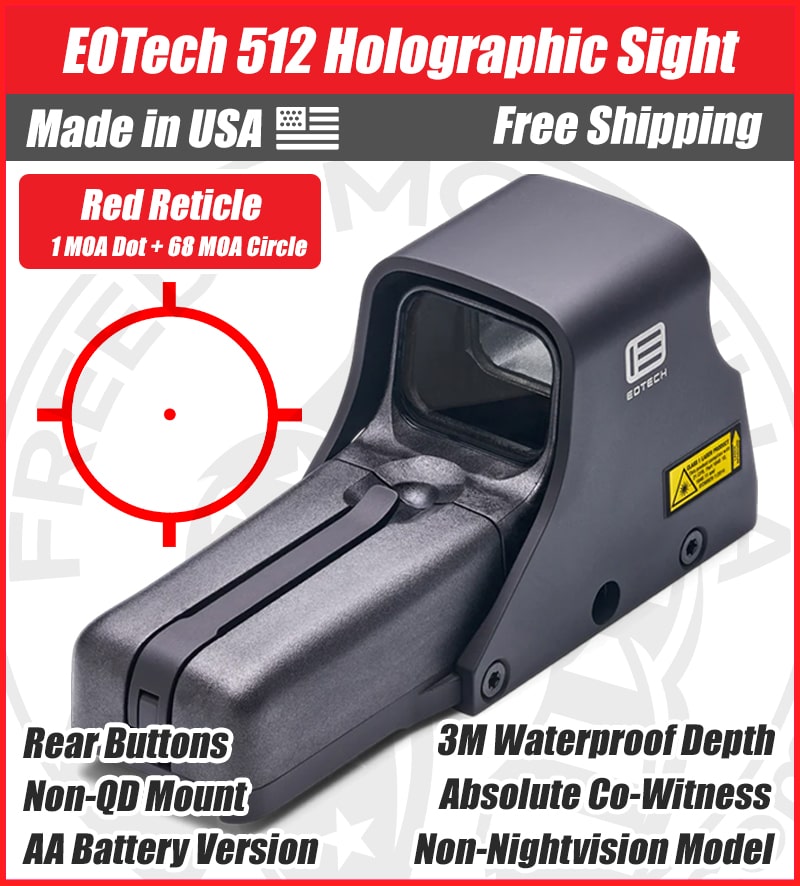 EOTech 512 Holographic Red Dot Sight, 1 MOA Dot, 68 MOA Outer Ring - 512.A65