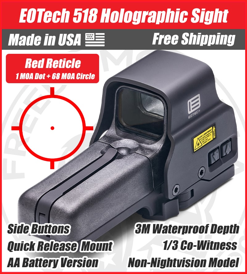EOTech 518 Holographic Red Dot Sight, 1 MOA Dot, 68 MOA Outer Ring, Quick Release Mount, NV Modes - 518.A65