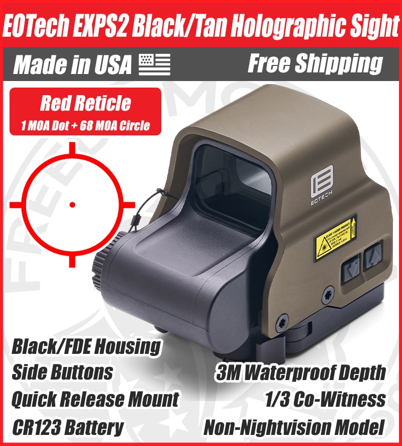 EOTech EXPS2 Black/Tan Holographic Red Dot Sight, 1 MOA Dot, 68 MOA Outer Ring, Quick Release Mount - EXPS2-0 B-T