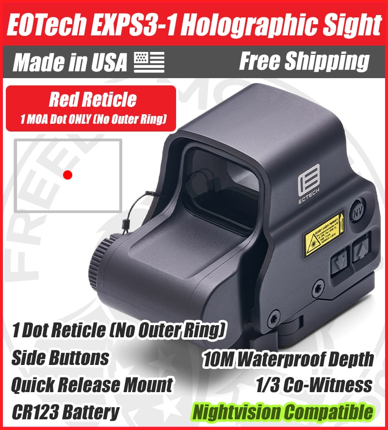 EOTech EXPS3-1 Holographic Red Dot Sight, 1 MOA Dot Only (No Outer Ring), Quick Release Mount, NV Compatible - EXPS3-1