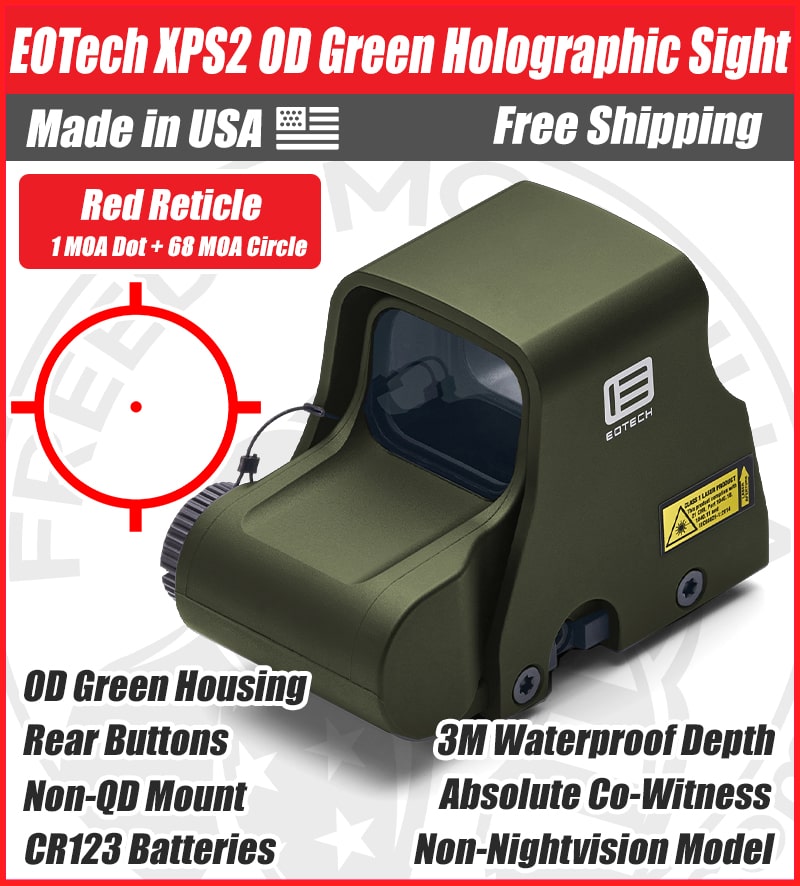 EOTech XPS2-0 OD Green Holographic Red Dot Sight, 1 MOA Dot, 68 MOA Outer Ring - XPS2-0ODGRN