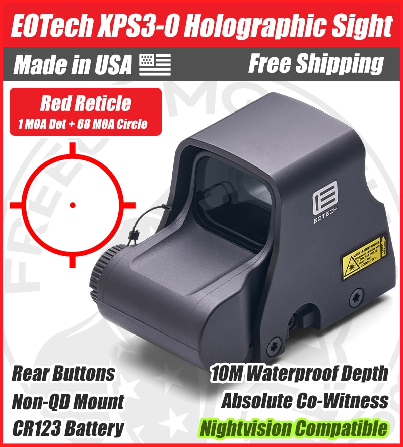 EOTech XPS3-0 Holographic Red Dot Sight, 1 MOA Dot, 68 MOA Outer Ring, NV Compatible - XPS3-0