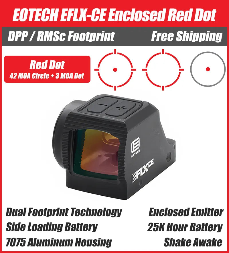 EOTECH EFLX-CE Enclosed Red Dot, 3 MOA Dot / 42 MOA Ring, DeltaPoint Pro & RMSc Footprint - EFLXRCE1BLK