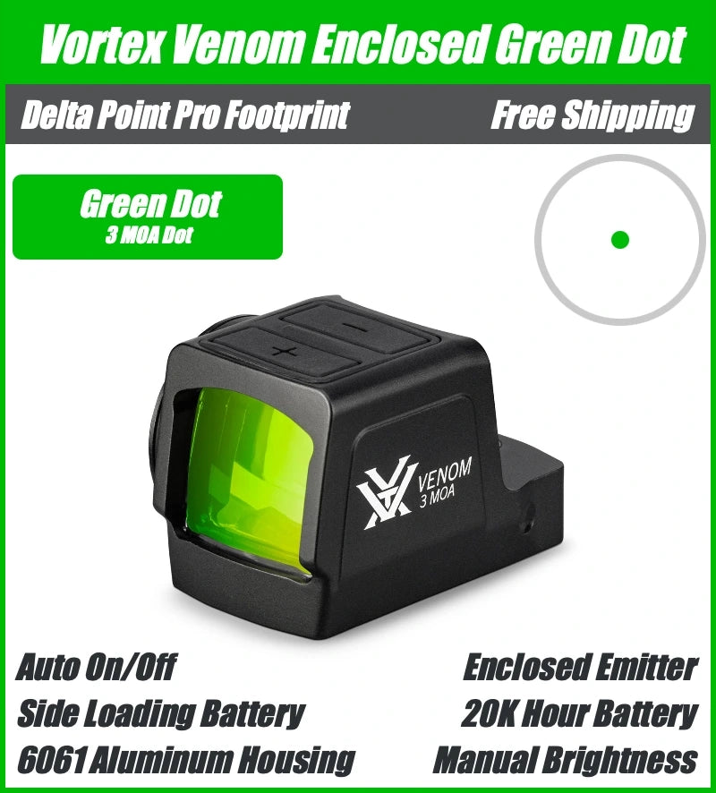 Vortex Venom Enclosed Red Dot, DPP Footprint, 3/6MOA Red/Green Dot