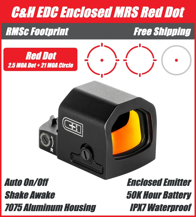 C&H EDC Enclosed Multi-Reticle System Red Dot Sight, RMSc Footprint