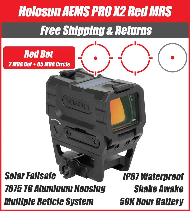 Holosun AEMS PRO X2 Red MRS Reticle, 65MOA Circle 2MOA Dot, Shake Awake, Anti-Reflective Device, 1/3 Co-Witness - AEMS-PRO-X2-RD