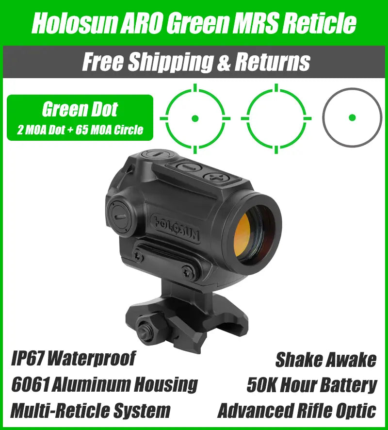 Holosun ARO Green MRS Reticle, 65MOA Circle 2MOA Dot, 22mm Housing, Shake Awake, 1/3 Co-Witness - ARO-MRS-GR