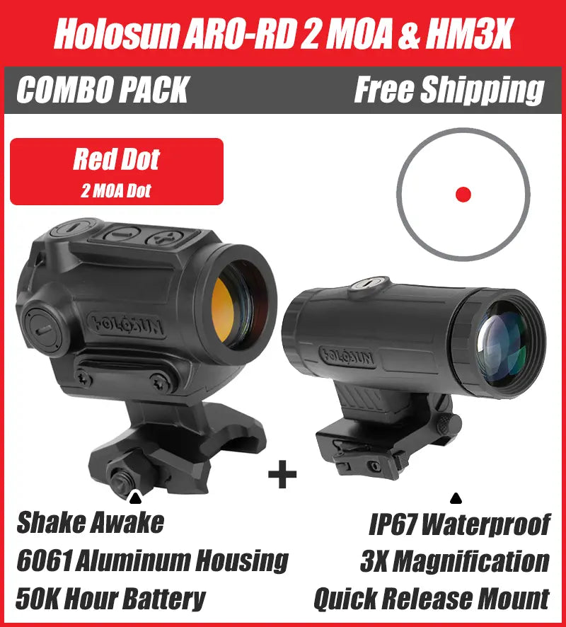 Holosun ARO-RD2 & HM3X Combo Kit with Hard Case (2MOA Red Dot + 3x Magnifier Combo)