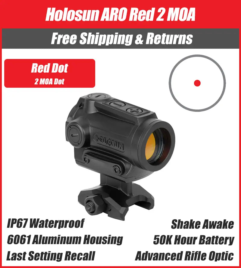 Holosun ARO Red 2MOA Dot Only Reticle 22mm Housing, Shake Awake, 1/3 Co-Witness - ARO-RD2