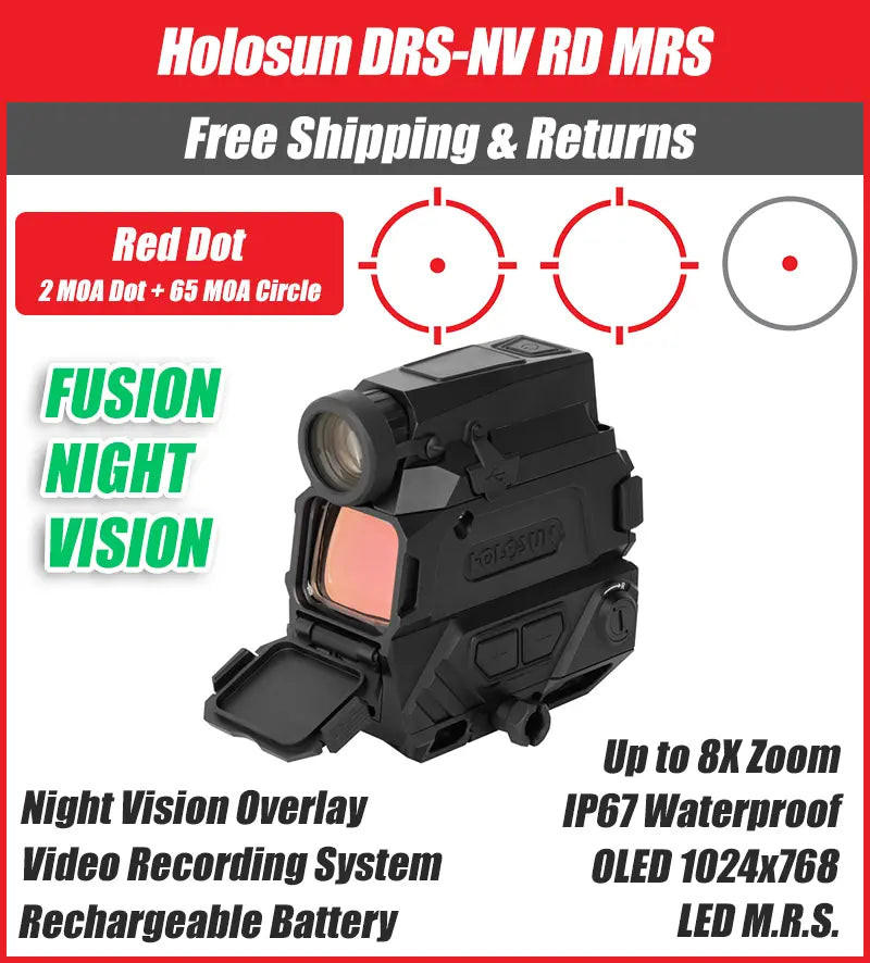 Holosun DRS-NV Integrated, Night Vision, 65 MOA Ring & 2 MOA Red Dot, Recording System