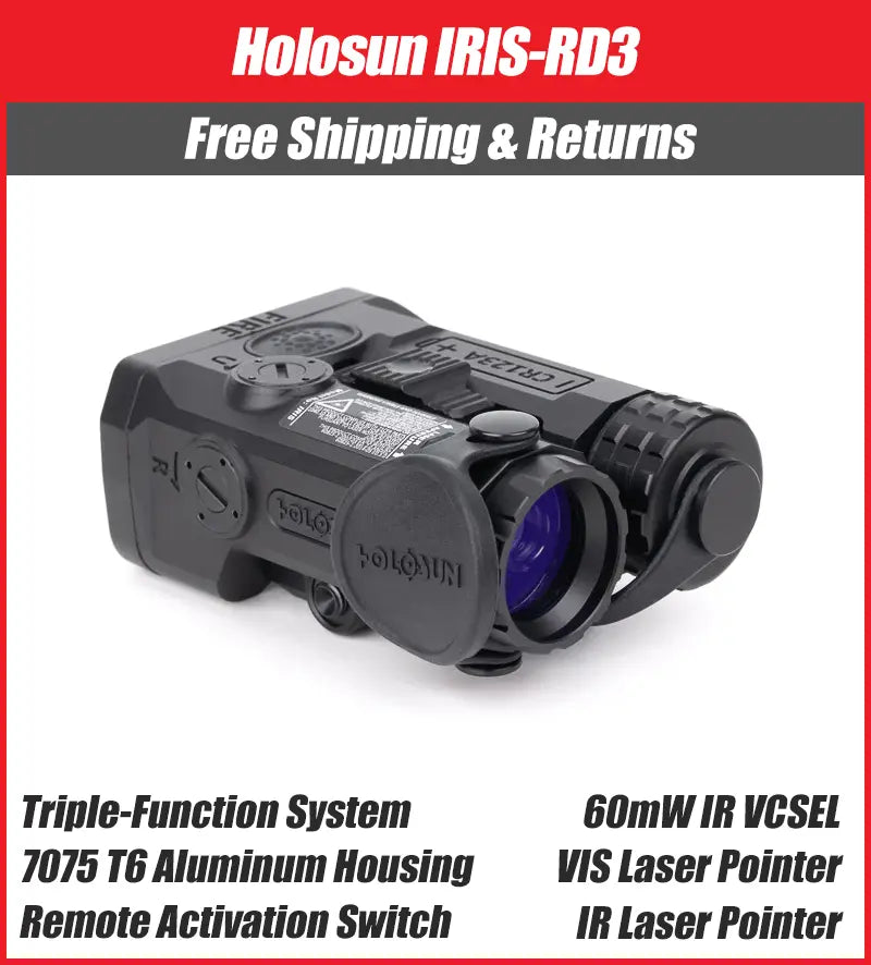 Holosun IRIS 3 Triple Function Rifle Laser & IR Illuminator – Green/Red Laser, IR Laser, IR VCSEL, Remote Switch – Fits Picatinny - IRIS-GR3, IRIS-RD3