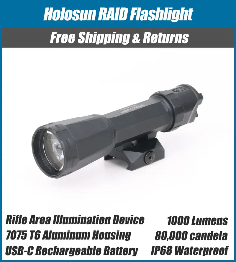 Holosun RAID Flashlight 1000 Lumens/80000 Candela, Pressure Switch