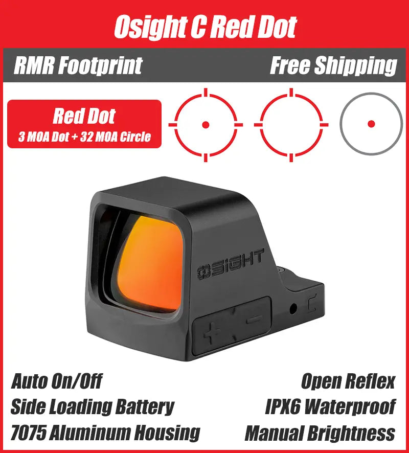 Osight C Red Dot, 32 MOA Circle + 3 MOA Dot, Side-Loading Battery, RMR Footprint