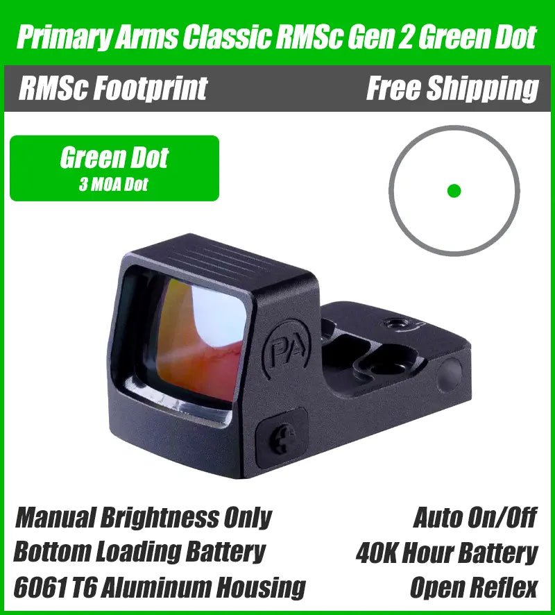 Primary Arms Classic Series Green 3 MOA Dot Gen 2 with Autolive - 21mm Micro Reflex Sight - RMSc Footprint - PA-CLX-MRSC-G2-G