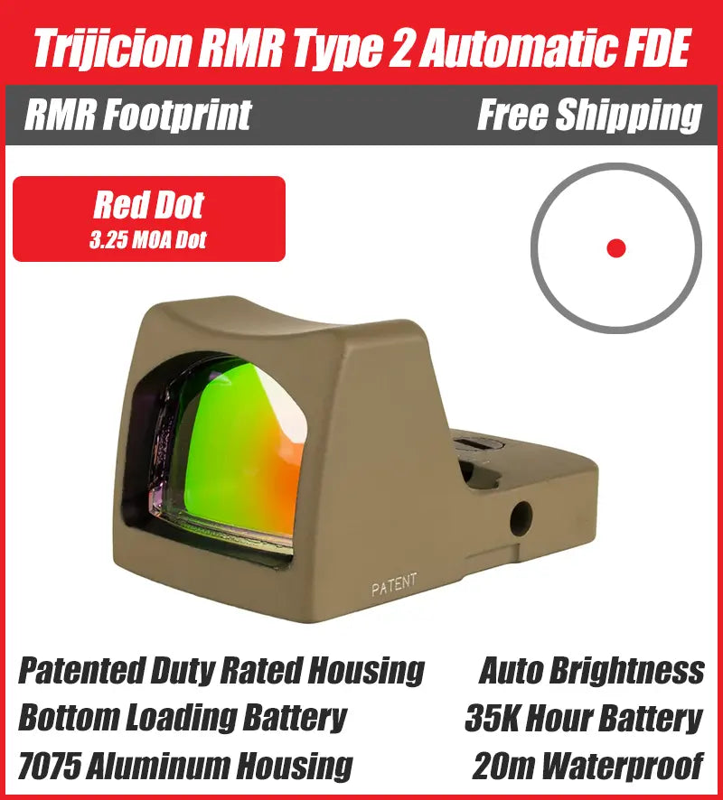 Trijicion RMR Type 2 Automatic Red Dot Sight FDE - 3.25 MOA - 7075 T6 Aluminum - RM01-C-700624