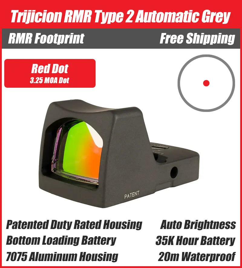 Trijicion RMR Type 2 Automatic Red Dot Sight Grey - 3.25 MOA - 7075 T6 Aluminum - RM01-C-700622
