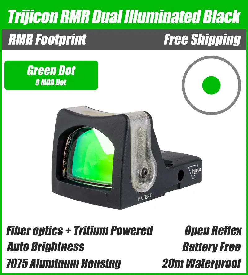 Trijicon Dual Illuminated Pistol Sight Black - 9 MOA - 7075 T6 Aluminum - Available in Green or Amber Dot