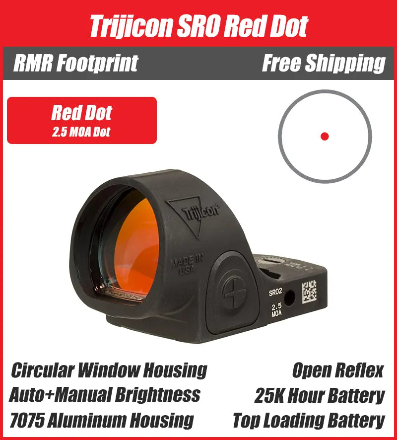 Trijicon SRO Red Dot Sight - Round Window - Available in 1, 2.5, and 5 MOA Versions - 7075 T6 Aluminum - RMR Footprint