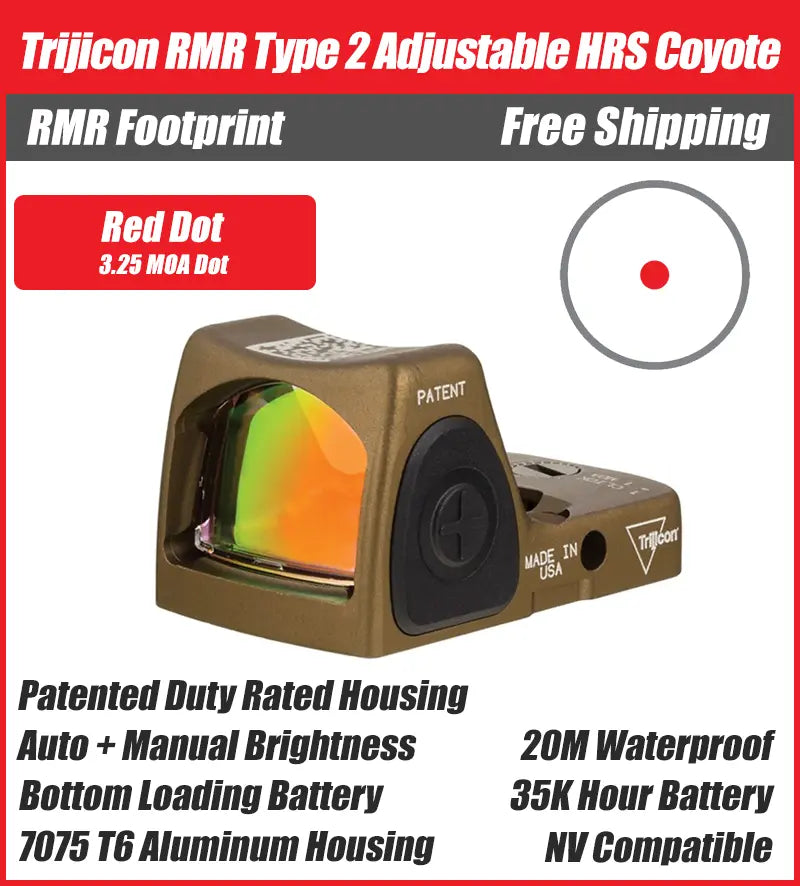 Trijicon RMR HRS Type 2 Adjustable Red Dot Sight Coyote Brown - 7075 T6 Aluminum - 3.25 MOA