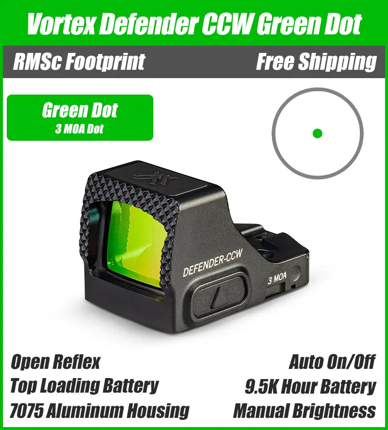 Vortex Defender CCW 3 MOA Green Dot, RMSc Footprint, DFCCW-MGD3