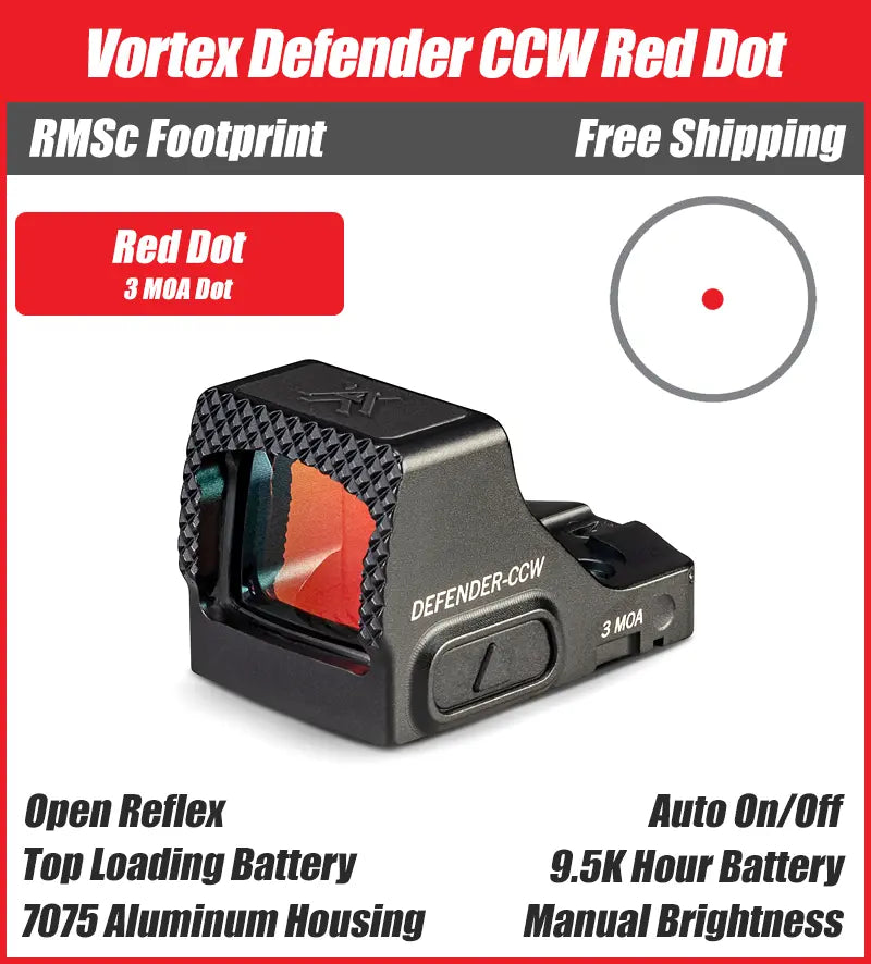 Vortex Defender CCW Red Dot, 3MOA/6MOA Options, RMSc Footprint, DFCCW-MRD3, DFCCW-MRD6