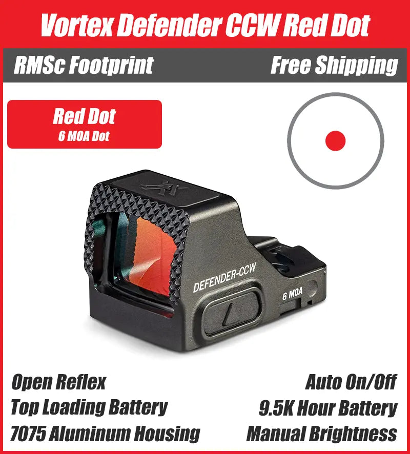 Vortex Defender CCW Red Dot, 3MOA/6MOA Options, RMSc Footprint, DFCCW-MRD3, DFCCW-MRD6