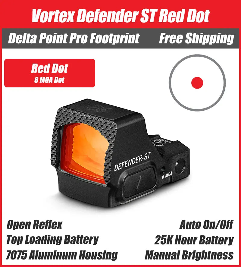 Vortex Defender ST Red Dot, DPP Footprint, 3MOA/6MOA Options, DFST-MRD3, DFST-MRD6