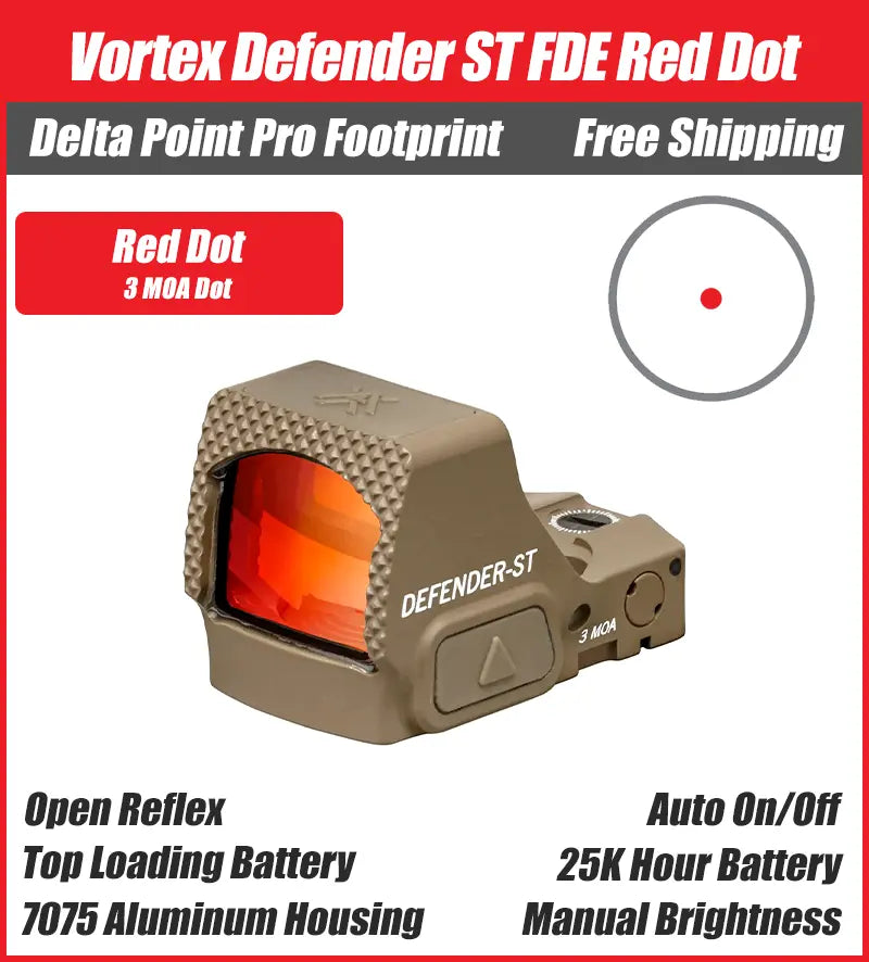 Vortex Defender ST FDE 3 MOA Red Dot, DPP Footprint, DFST-MRD3-T