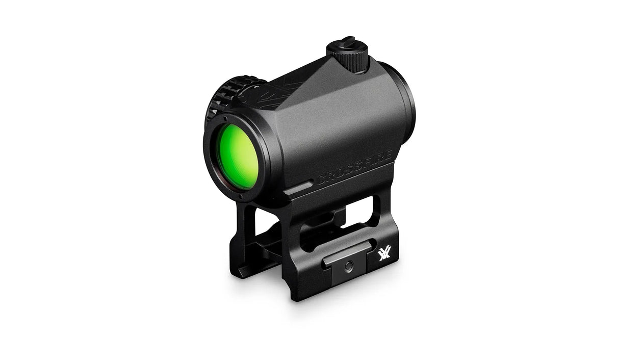 Vortex Crossfire 2 MOA Green Dot Sight - Multi-Height Mount, 11 Brightness Settings - CF-GD2 - front left tall mount