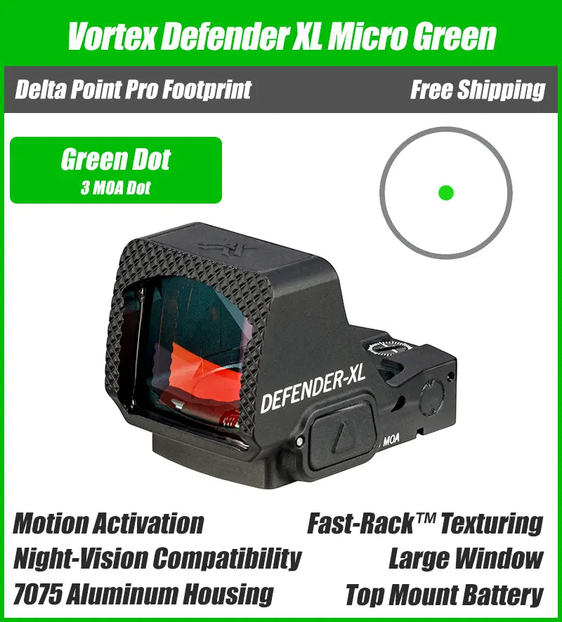 Vortex Defender XL 3 MOA Green Dot, DPP Footprint - DFXL-MGD3