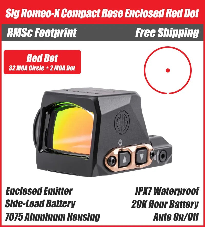 Sig Sauer Romeo X Compact Enclosed Red Dot, Circle Dot, RMSc Footprint, Enclosed Emitter, Black/Rose Housing