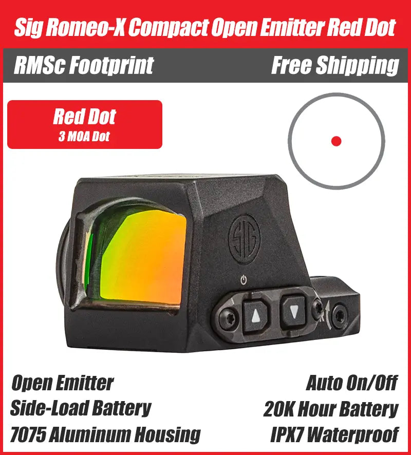 SIG ROMEO-X Compact Open Emitter Red Dot - 3MOA, 6MOA, Circle Dot - RMSc Footprint - SORX1200, SORX1231, SORX1260