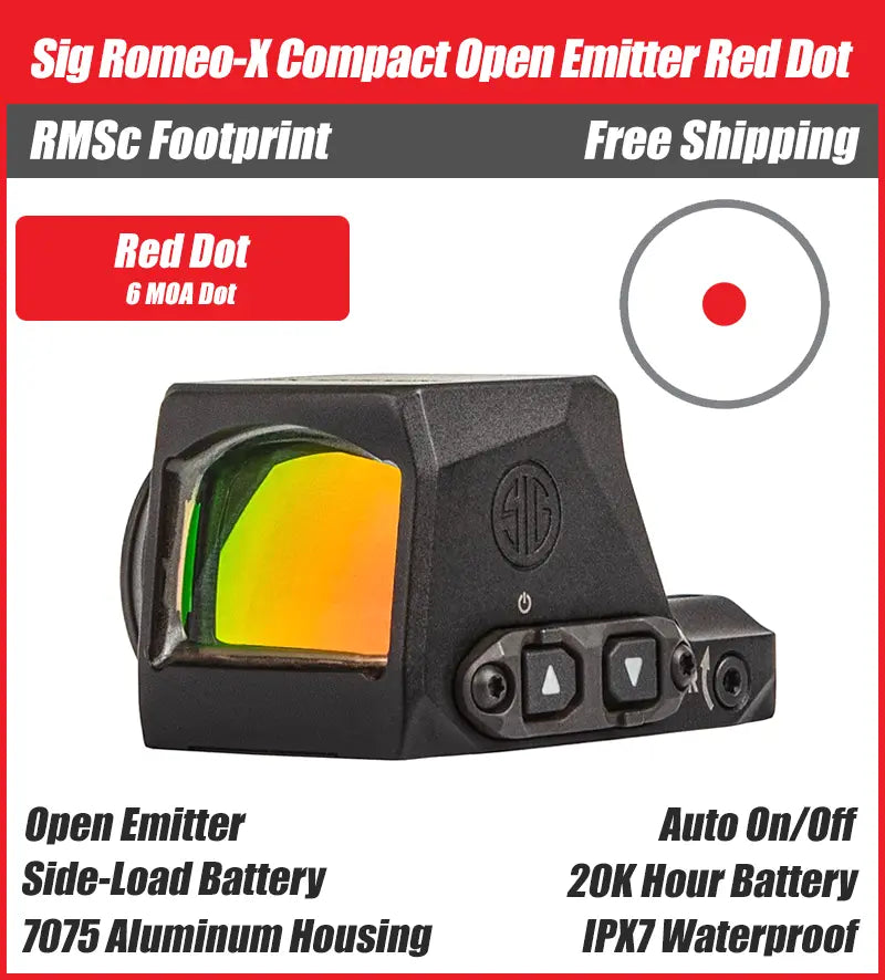 SIG ROMEO-X Compact Open Emitter Red Dot - 3MOA, 6MOA, Circle Dot - RMSc Footprint - SORX1200, SORX1231, SORX1260