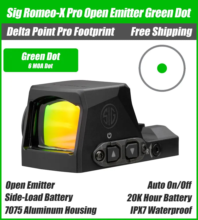 Sig Sauer Romeo X Pro Green Dot, DPP Footprint, Black Housing, 3 MOA, 6MOA, Circle Dot