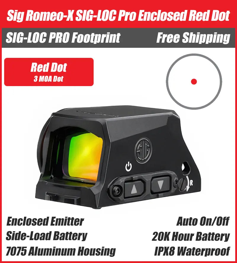 Sig Sauer Romeo X Pro Sig Loc Enclosed Red Dot, Sig Loc Pro Footprint, Enclosed Emitter, Black Housing