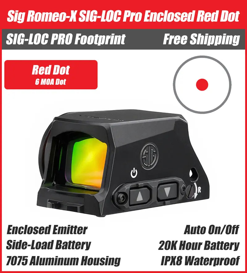 Sig Sauer Romeo X Pro Sig Loc Enclosed Red Dot, Sig Loc Pro Footprint, Enclosed Emitter, Black Housing