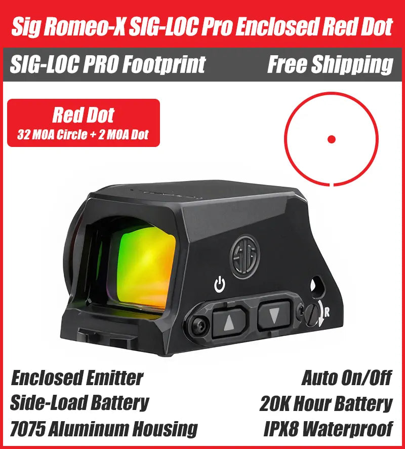 Sig Sauer Romeo X Pro Sig Loc Enclosed Red Dot, Sig Loc Pro Footprint, Enclosed Emitter, Black Housing