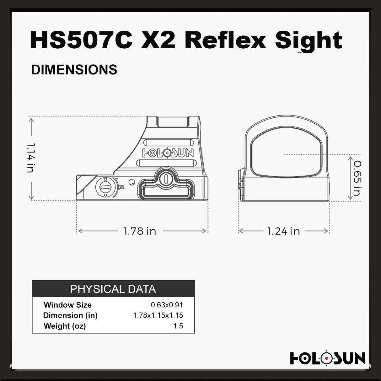 Holosun 507C X2, 32 MOA Ring & 2 MOA Red Dot, RMR Footprint, MRS Reticle, Side Battery, Solar Failsafe - HS507CX2