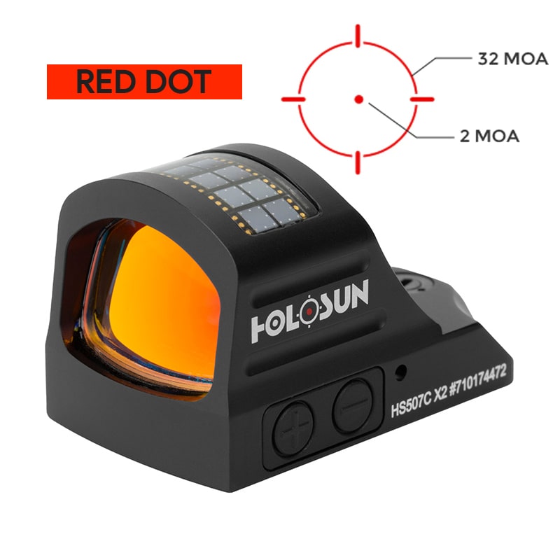 Holosun 507C X2, 32 MOA Ring & 2 MOA Red Dot, RMR Footprint, MRS Reticle, Side Battery, Solar Failsafe - HS507CX2